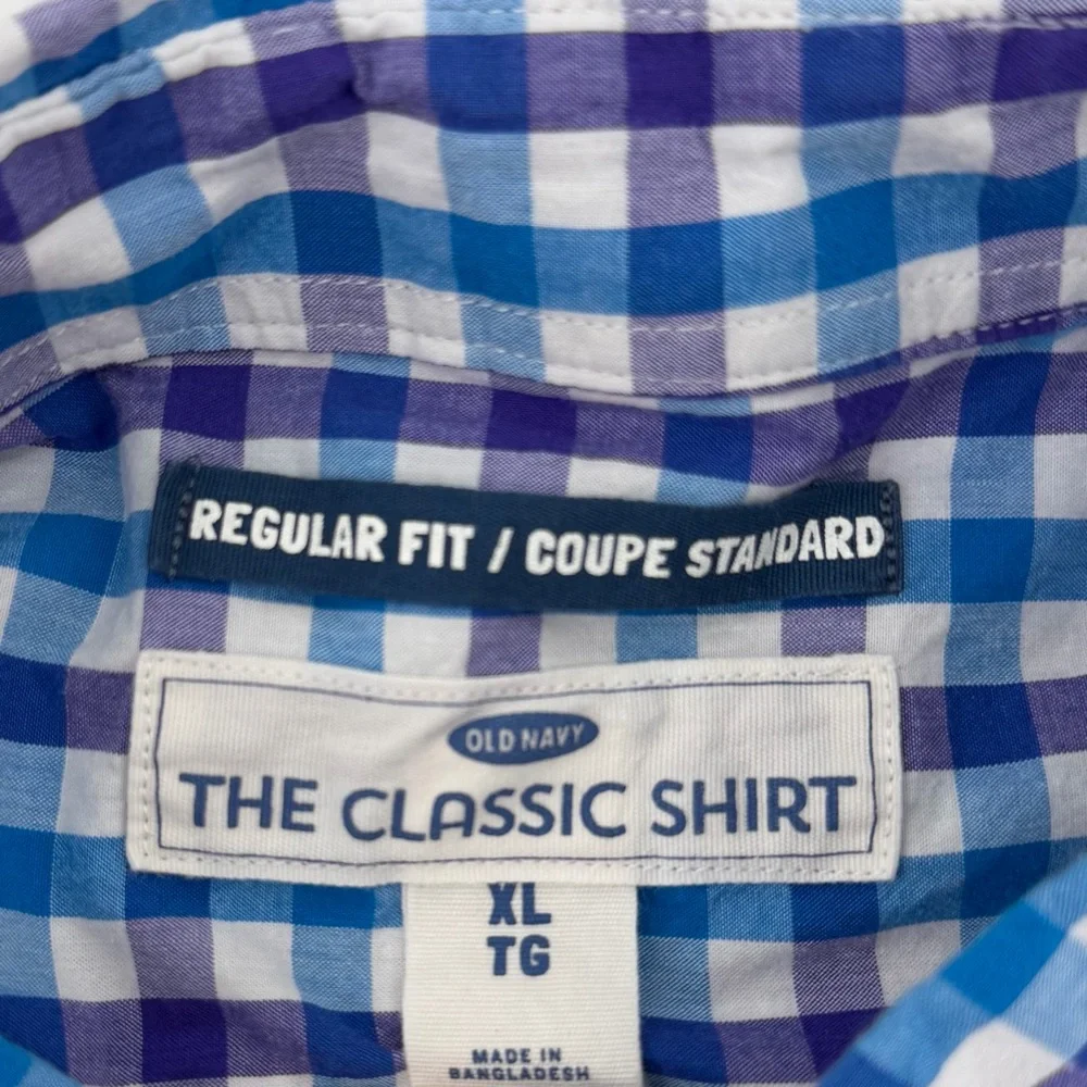Old Navy Blue Tonium Gingham Check Button Down Shirt Mens XL Preppy Grandpa Core